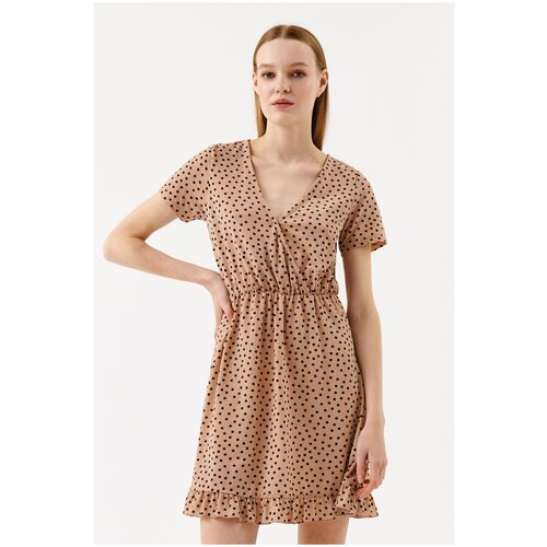 фото Платье женское befree, цвет: бежевый принт, размер xs