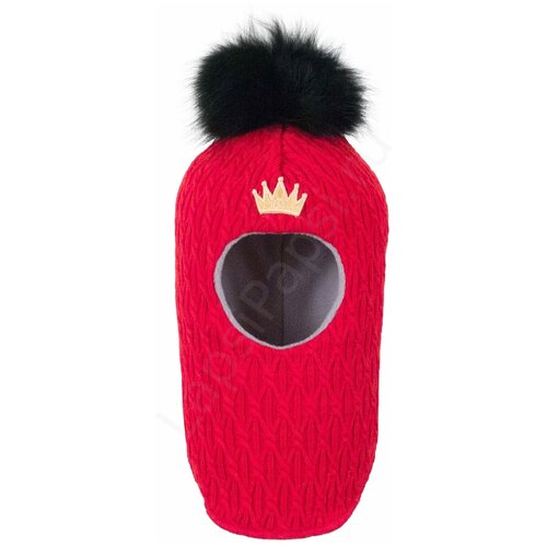 фото Балаклава шлем лапсипапси, демисезон/зима, шерсть, с помпоном, подкладка, размер 1. (48 - 50 см), красный