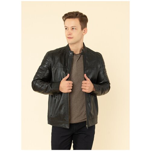 фото Кожаная куртка 203, каляев, размер 62, черный