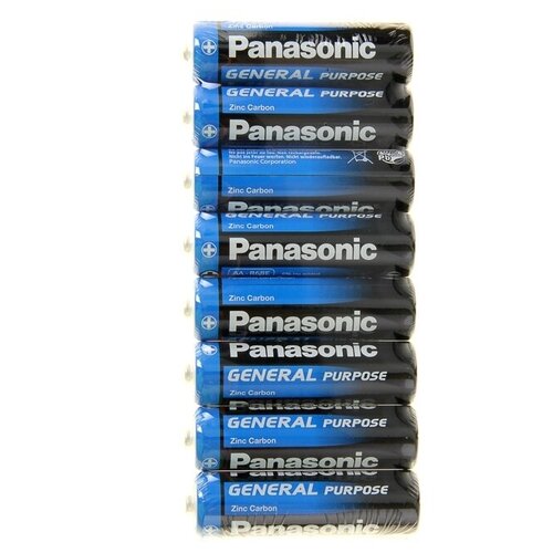 Батарейка солевая Panasonic General Purpose, AA, R6-8S, 1.5В, спайка, 8 шт. батарейка солевая panasonic general purpose aa r6 4s 1 5в спайка 4 шт