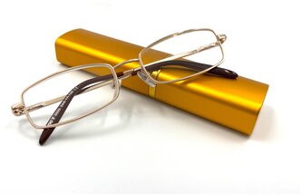 Очки-лекторы для чтения "ручка" (широкие) золотые в футляре, диоптрия +1.0, РЦ 62-64