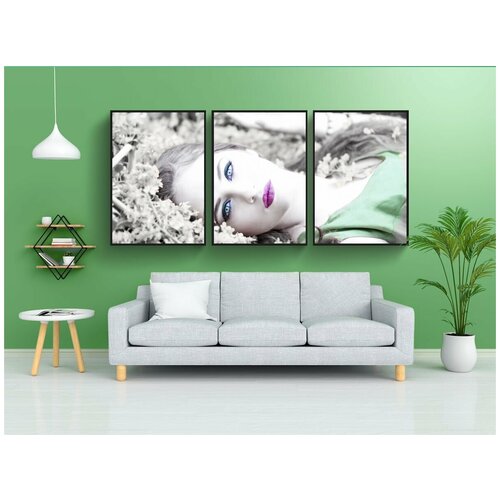 фото Набор модулных постеров для интерьера "девочка, цветы, желтый" 60x90 см. в тубусе, без рамки lotsprints