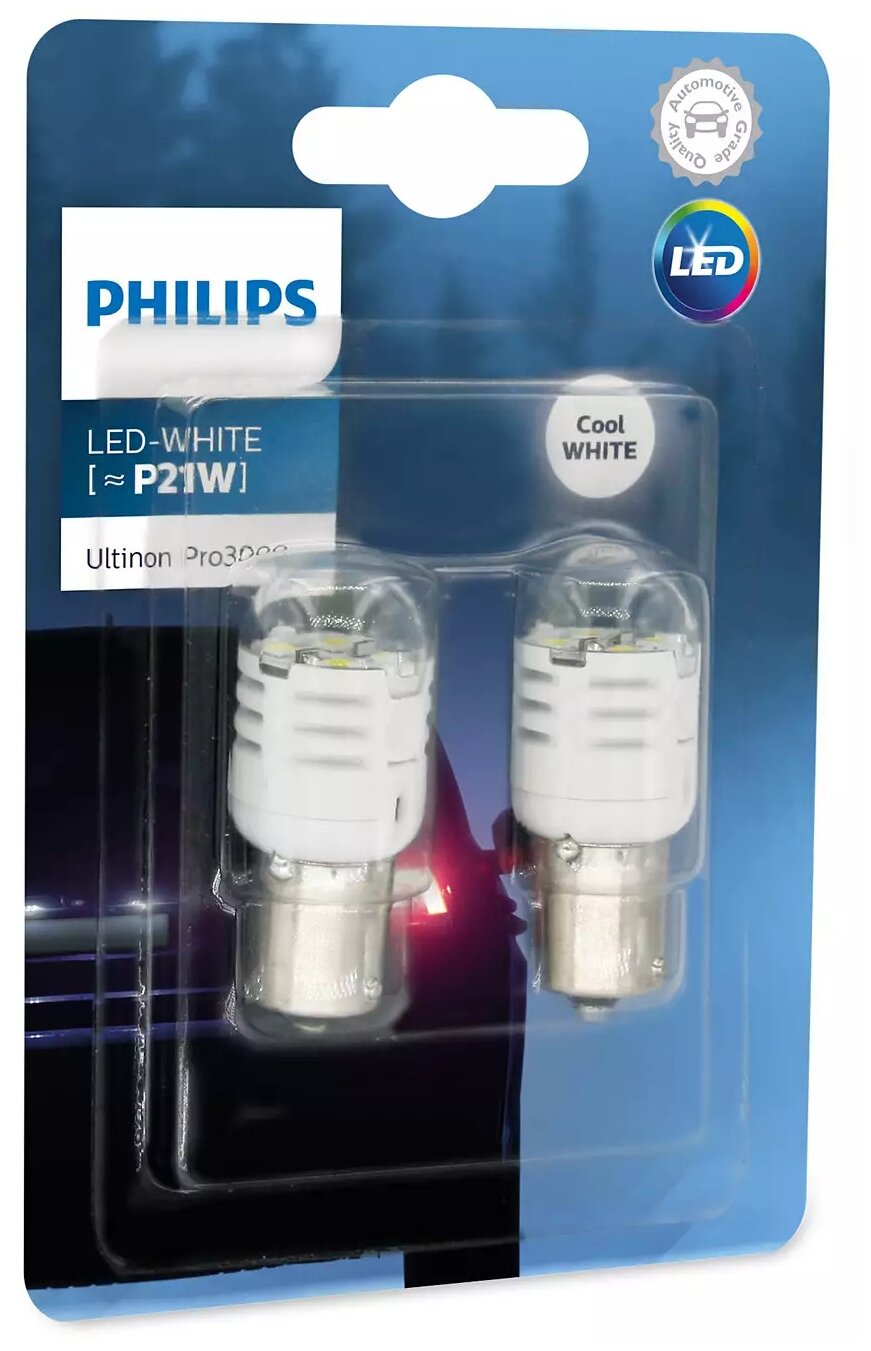 Лампа автомобильная светодиодная Philips Ultinon Pro3000 SI 11498U30CWB2 P21W 12V 1.75W BA15s