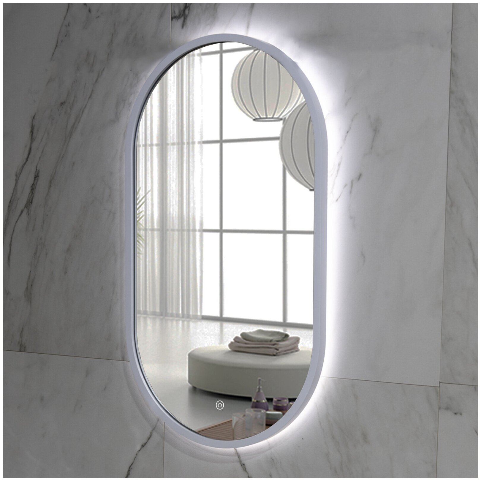Зеркало La Tezza в раме с LED подсветкой, сенсорный включатель с диммером, 450х800 (ШхВ), арт. LT-OF4580-s-W, цвет белый