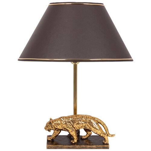 Настольная лампа BOGACHO Тигр бронзовая с темно-коричневым абажуром из искусственной кожи