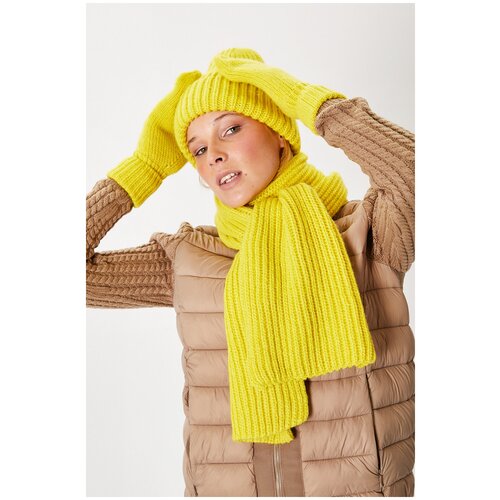 Комплект шапка+шарф BAON Комплект (шапка, шарф, варежки) Baon B341537, размер: Б/р 56, желтый