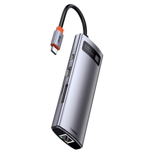 Адаптер переходник с Type-C на 3USB 3.0/SD/Micro SD/Type-C/HDMI/Ethernet 8-in-1 HUB серый хаб baseus metal gleam series 11 in 1 multifunctional type c space gray cahub ct0g