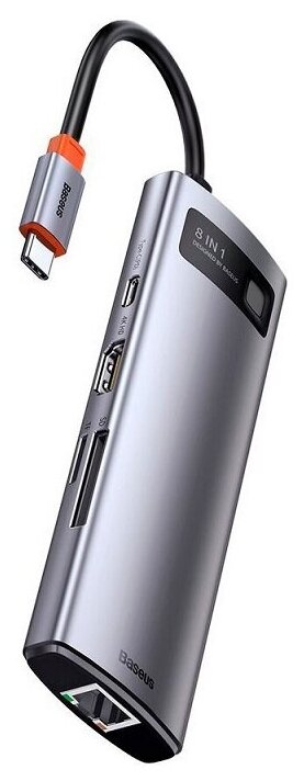 Baseus Адаптер переходник с Type-C на 3USB 30SDMicro SDType-CHDMIEthernet 8-in-1 HUB серый