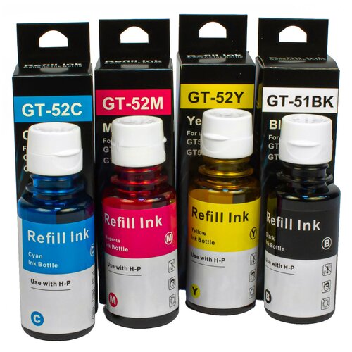 Чернила для принтеров HP GT51/GT52 для HP DeskJet GT 5810, 5820, Ink Tank 115, 116, 118, 310, 315, 318, 319, и др.(90/70 мл) комплект 4 цвета чернила inko gt51 gt52 gt51 gt52 для hp deskjet 5810 5820 ink tank 115 315 319 410 415 419 smart tank 450 455 500 515 530 615 670