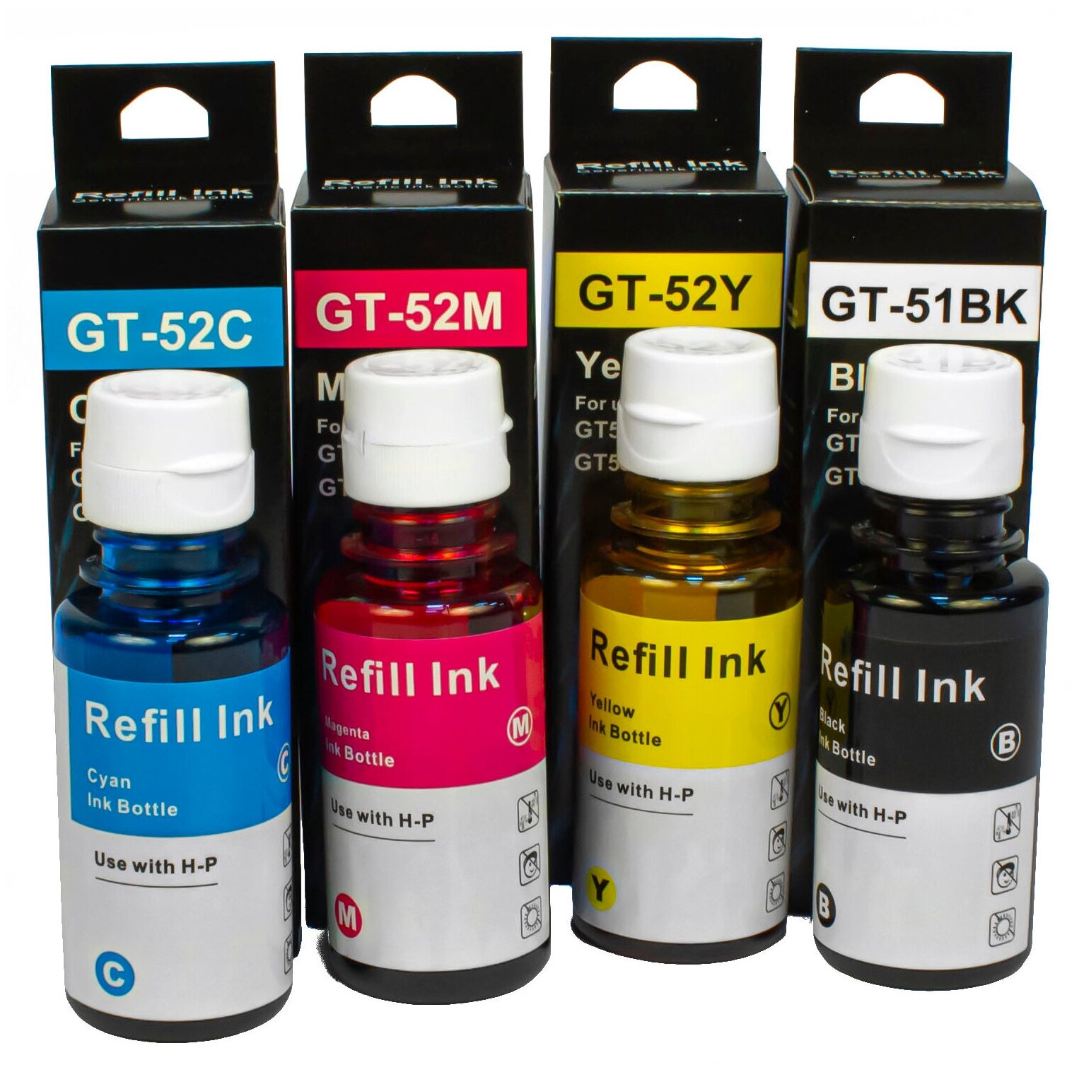 Чернила для принтеров HP GT51/GT52 для HP DeskJet GT 5810 5820 Ink Tank 115 116 118 310 315 318 319 и др.(90/70 мл) комплект 4 цвета