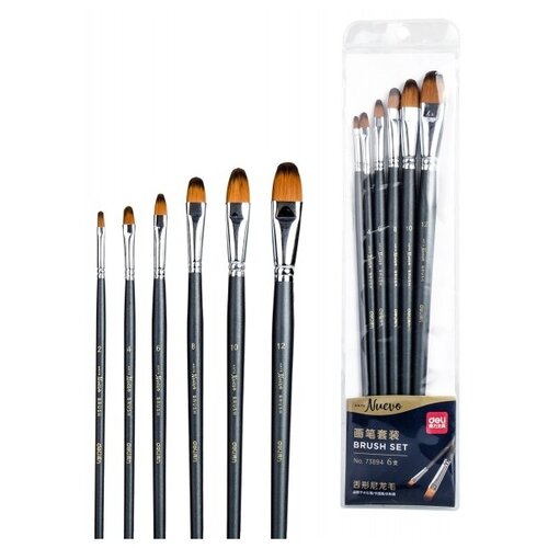 фото Deli набор кистей "nuevo" деревянная ручка, 6шт, овальные, синтетика sela