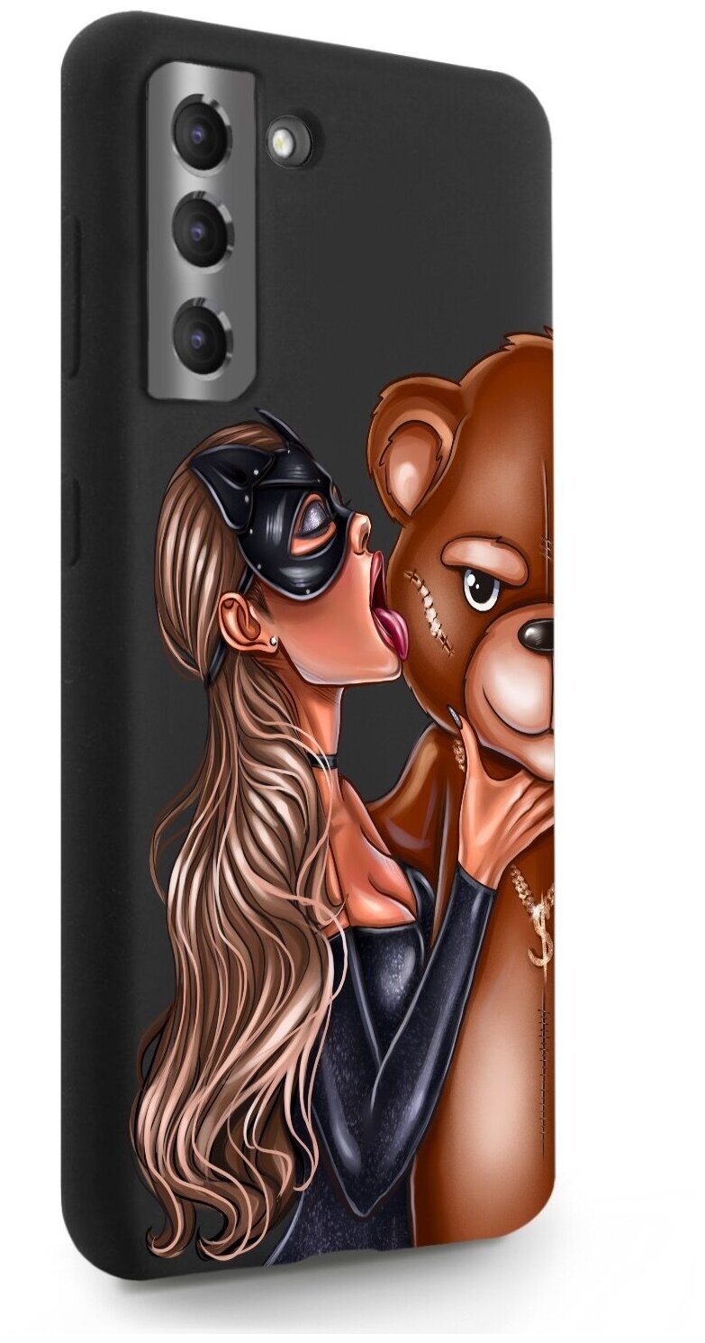 Черный силиконовый чехол MustHaveCase для Samsung Galaxy S21 Кошечка и мишка для Самсунг Галакси С21