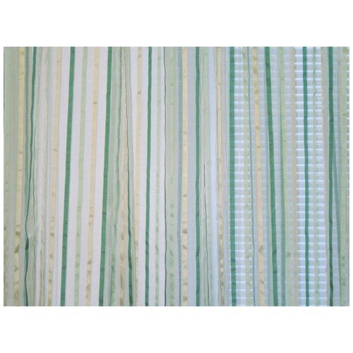 Ткань декоративная органза Vivа Эстейдж, арт Т32-300, ширина 300 см, цвет белый в зеленую, желтую полоску, отрез 5,5 м.