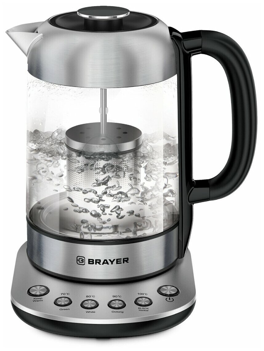 Чайник Brayer Br1028, VNQ by Strix, 2200 Вт, 1,7 л, стекл.корп, ситечко BR1028