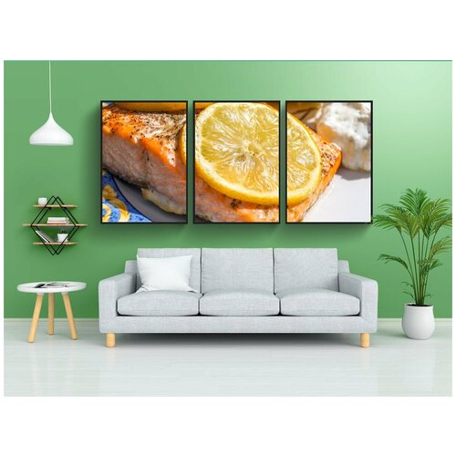 фото Набор модулных постеров для интерьера "лосось, еда, рыбы" 60x90 см. в тубусе, без рамки lotsprints