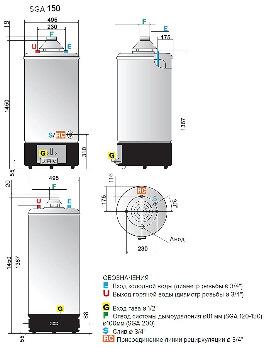 Накопительный газовый водонагреватель Ariston SGA 150, белый - фото №2