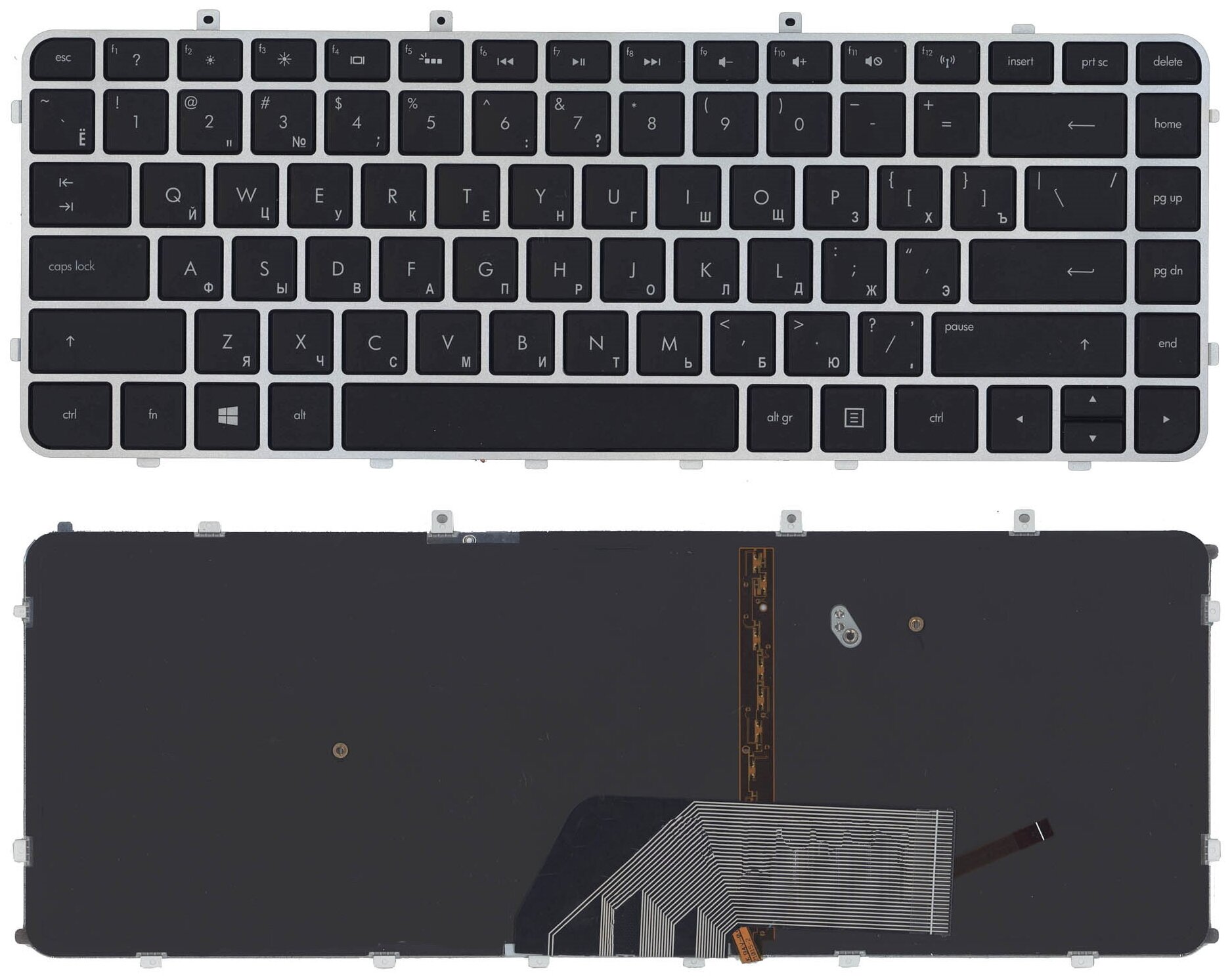 Клавиатура для ноутбука HP Envy 4-1000 Envy 6-1000 черная с серебристой рамкой и подсветкой 1610₽
