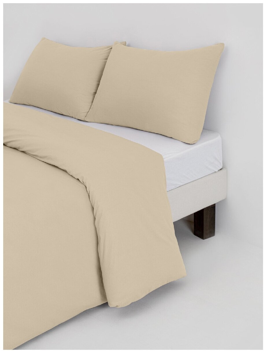 Комплект постельного белья Евро перкаль Василиса Idea бежевый без простыни — фото 1