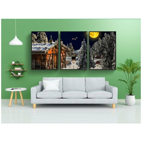 фото Набор модулных постеров для интерьера "зима, пейзаж, зимний пейзаж" 60x90 см. в тубусе, без рамки lotsprints