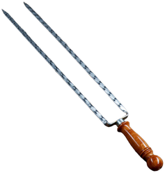 Двойной вилка-шампур с деревянной ручкой, с узором, 50см
