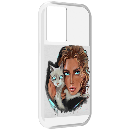 Чехол MyPads девушка-с-котом-голубые-глаза женский для OnePlus Nord N20 SE задняя-панель-накладка-бампер