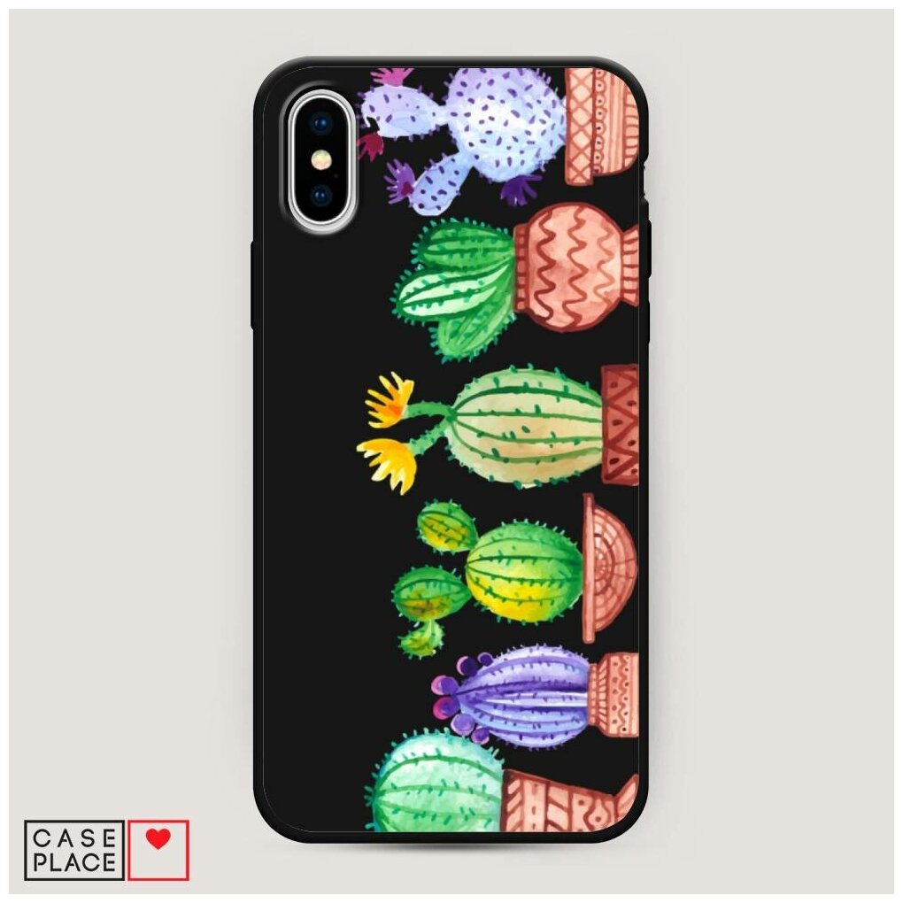Матовый силиконовый чехол "Кактусы рисунок" на Apple iPhone XS Max (10S Max) / Айфон Иск Эс Макс