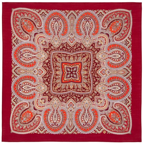 Платок Павловопосадская платочная мануфактура, 89х89 см, оранжевый, бежевый