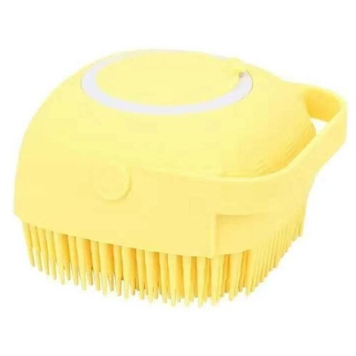 Массажная силиконовая щетка для мытья животных с дозатором для шампуня желтый 229₽