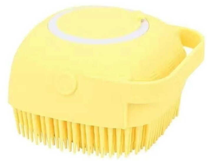 фото Массажная силиконовая щетка для мытья животных с дозатором для шампуня, желтый
