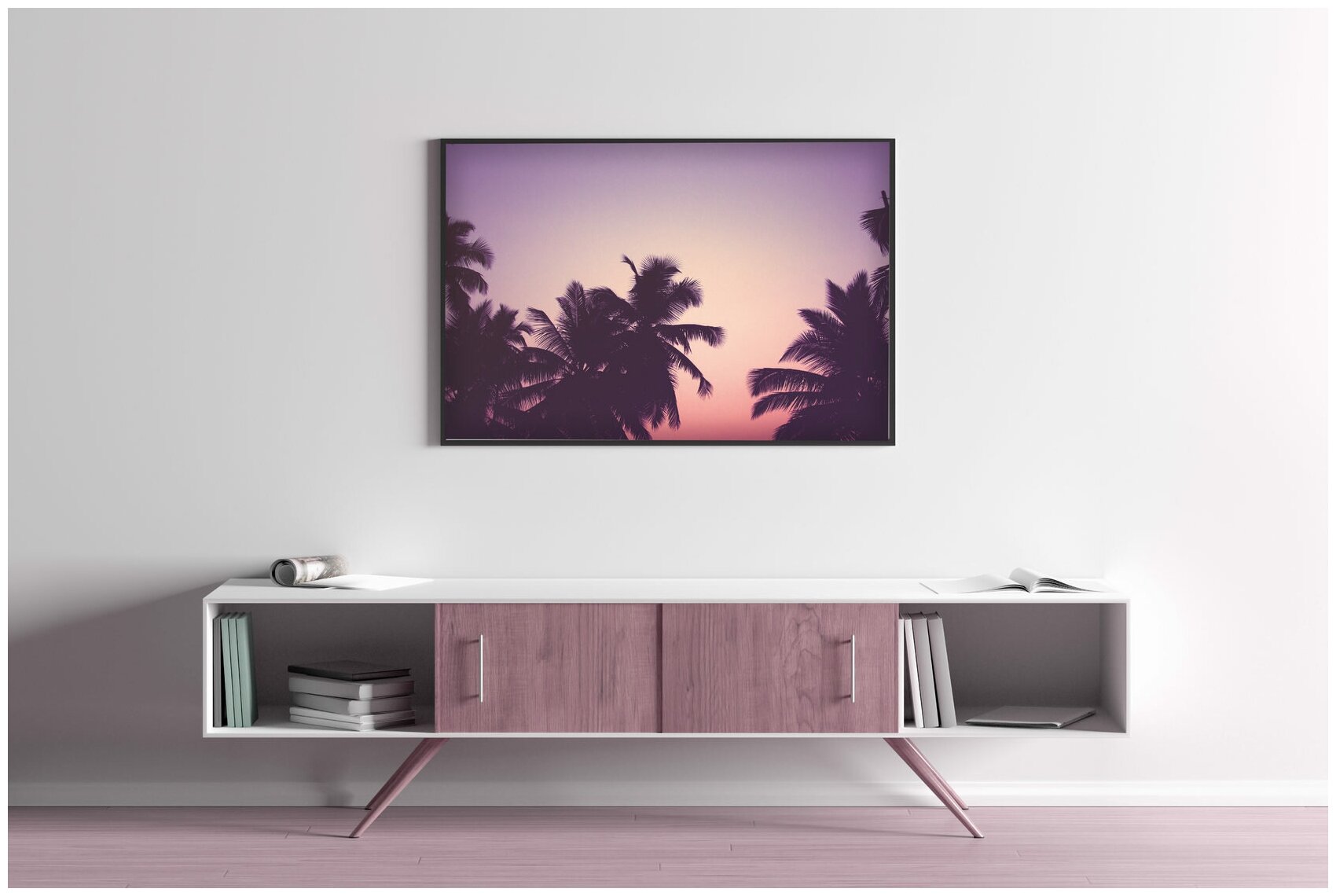 Постер / Плакат / Картина на холсте Пальмы в фиолетовом 40x50 в подарочном тубусе