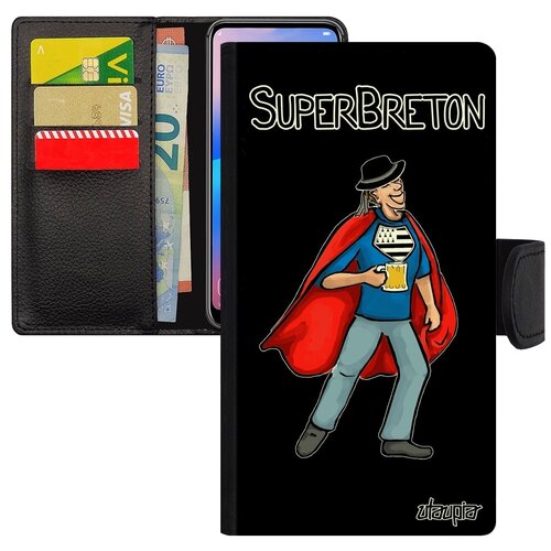 фото Противоударный чехол-книжка на телефон // apple iphone xs // "супербретонец" веселый шутка, utaupia, черный