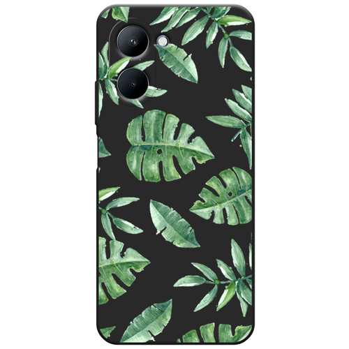 Матовый силиконовый чехол на Realme C33 / Реалми С33 Нарисованные пальмовые листья, черный матовый силиконовый чехол на realme 8 реалми 8 нарисованные пальмовые листья черный