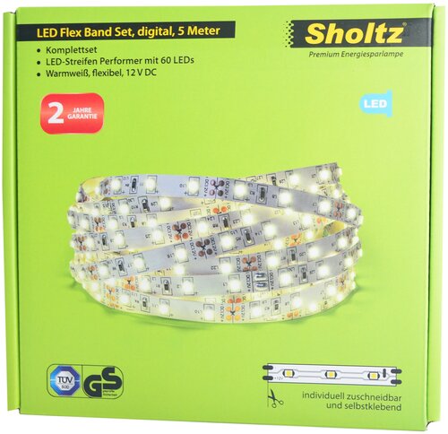 Лента светодиодная энергосберегающая Sholtz 7,2Вт/м 12В 3000К IP65 5м адаптер (Шольц) LSO5233