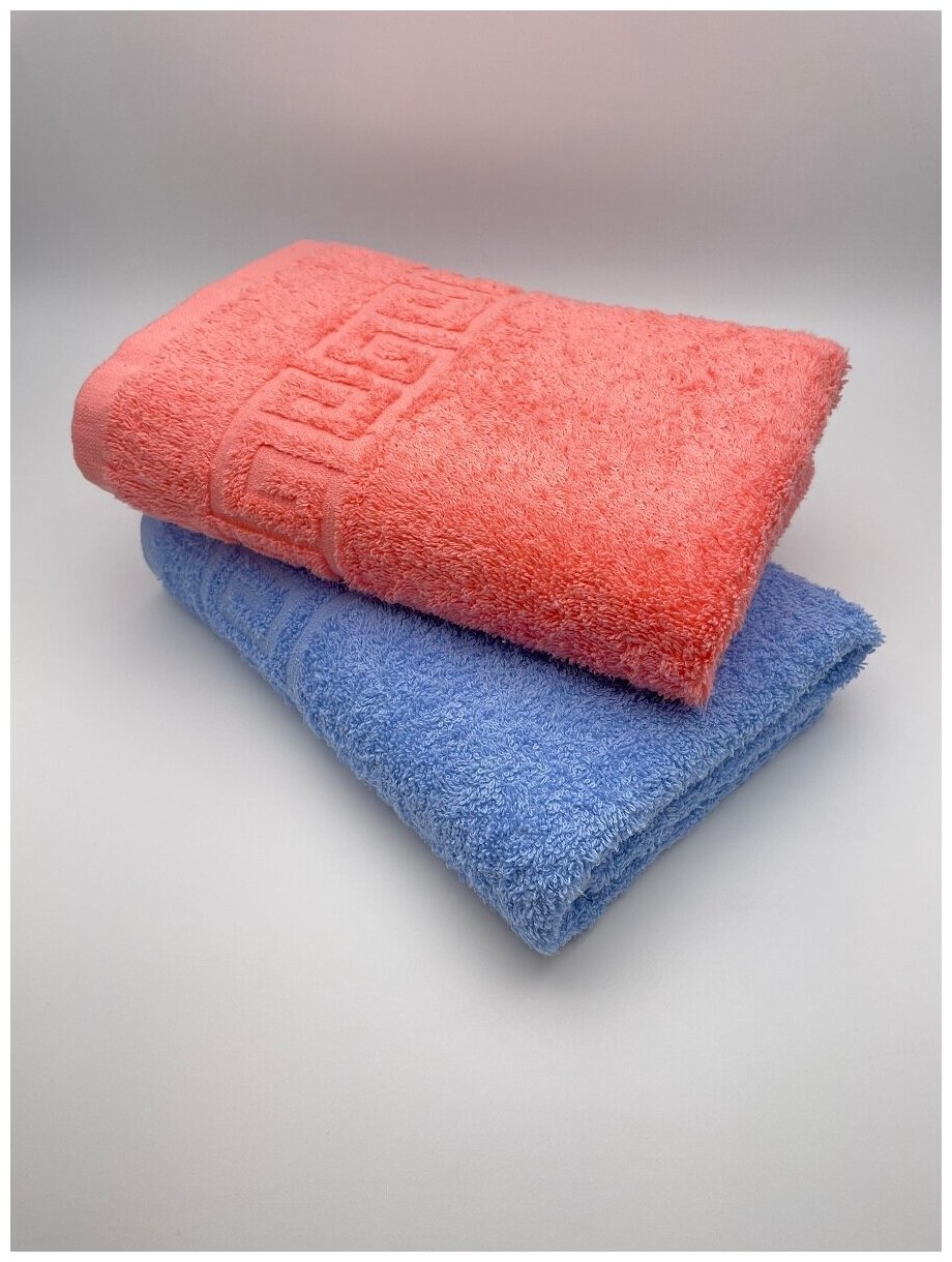 Полотенца махровые для лица 50х90, комплект из 2 шт."Голубой+Коралл" - фотография № 3