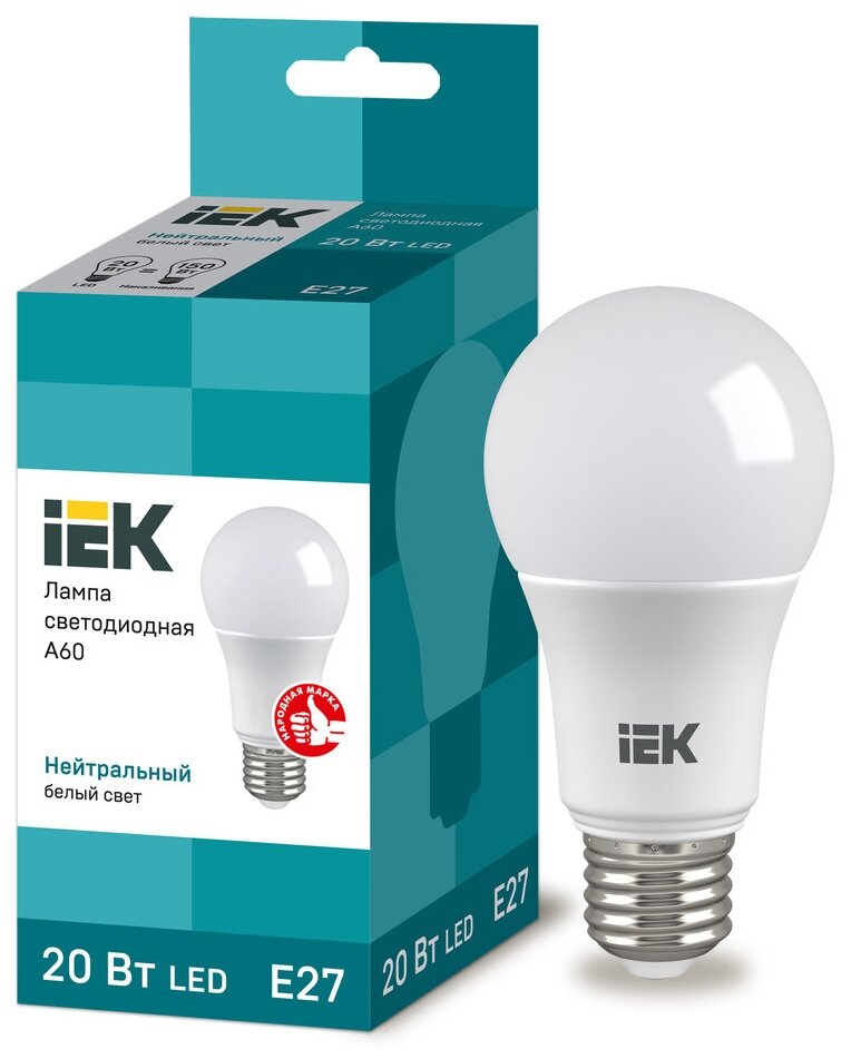 IEK Лампа светодиодная ECO A60 шар 20Вт 230В 4000К E27 LLE-A60-20-230-40-E27