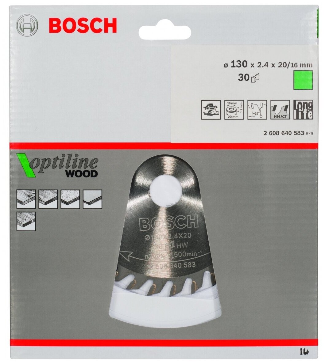 Диск пильный по древесине (130х20/16 мм; Z30) Bosch 2.608.640.583