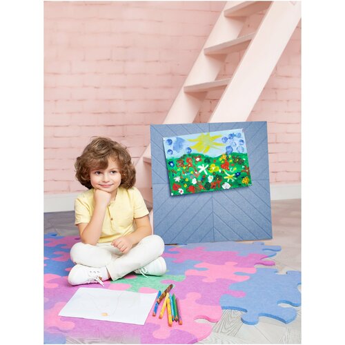 Доска для заметок из ЭКО-войлока Mymatto, мудборд, органайзер из войлока, НЕ пробковая доска для фото, доска для записей лабиринт 600*600 голубой