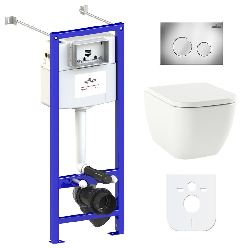 Комплект 6 в 1 Lavinia Boho One Compacto 77050150, унитаз, сиденье микролифт, инсталляция, клавиша смыва, шумоизоляция