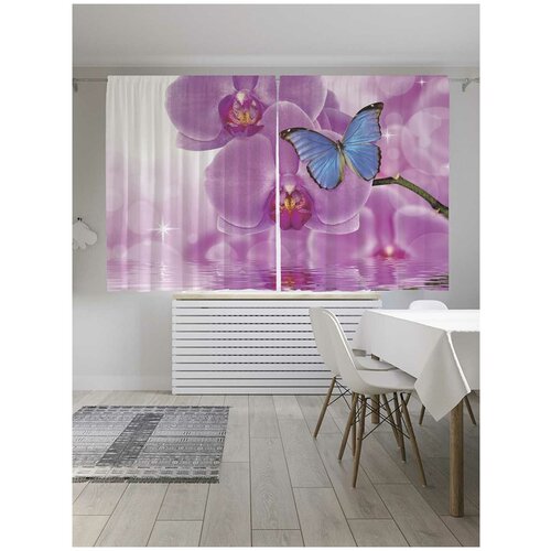 фото Шторы с фотопечатью "бабочка на орхидее" из сатена, 290х180 см joyarty