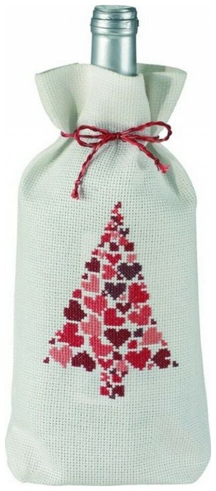 Мешочек для бутылки "Новогодняя елка с сердцами" #79-5256 Permin Набор для вышивания 16 x 28 см Счетный крест