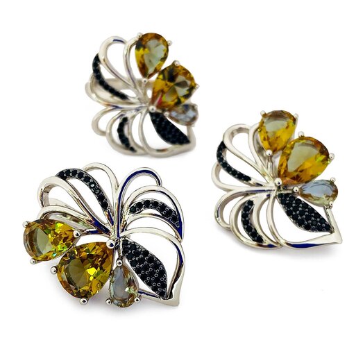 фото Комплект "султан-58", султанит, покрытие родий, размеры кольца: 17, 18, 19, 20 агат