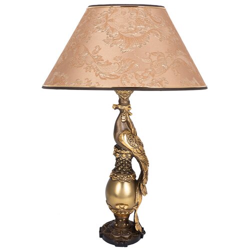 Настольная лампа BOGACHO Павлин бронзовая со светло-коричневым абажуром Каледония