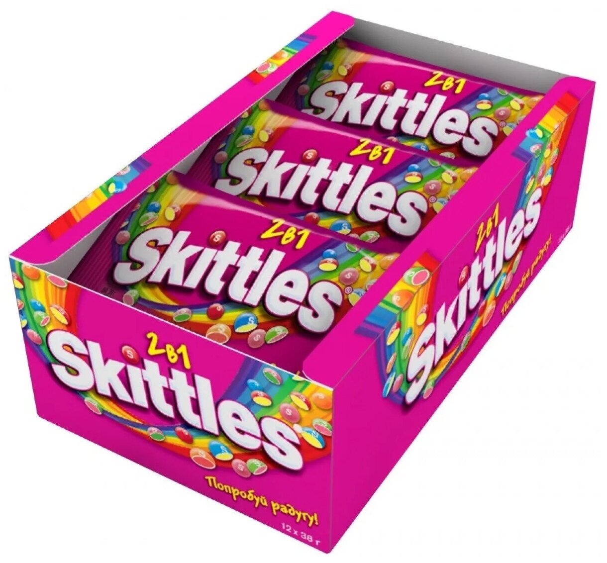 Драже Skittles Скитлс Розовый (Два в одном), 38г х 12 шт