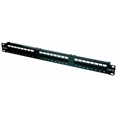 Панель коммутационная 19дюйм 1U 24 порта кат.5e класс D 100МГц RJ45/8P8C 110/KRONE T568A/B неэкран. черн. NETLAN EC-URP-24-UD2