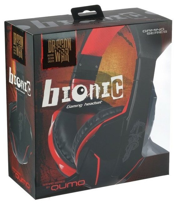 Наушники Qumo Dragon War Bionic, игровые, полноразмерные, микрофон, 3.5мм, 2м, чёрно-красные