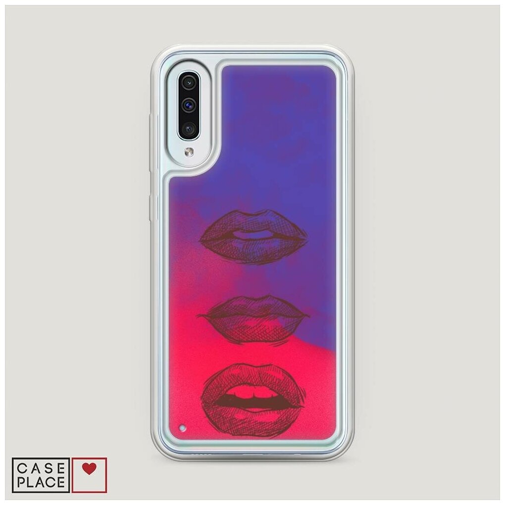 Жидкий неоновый чехол "Губы графика 2" на Samsung Galaxy A50 / Самсунг Галакси А50