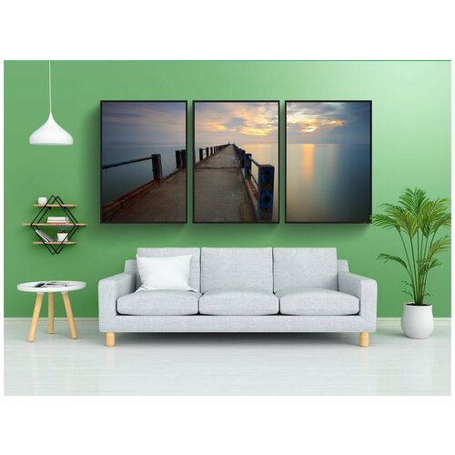 фото Набор модулных постеров для интерьера "пристань, море, заход солнца" 60x90 см. в тубусе, без рамки lotsprints