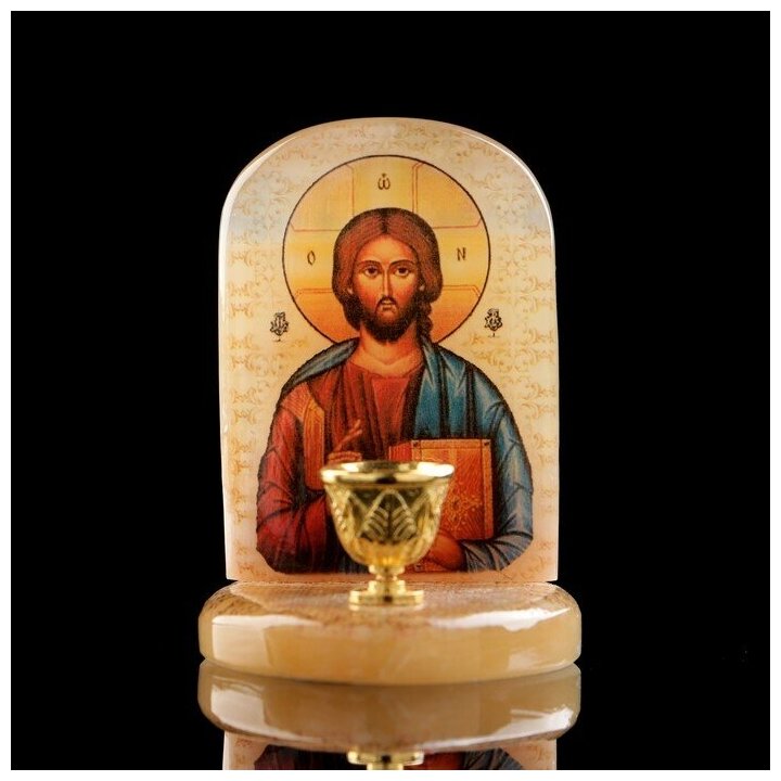 Икона «Иисус Господь Вседержитель», с подсвечником, селенит 4824048