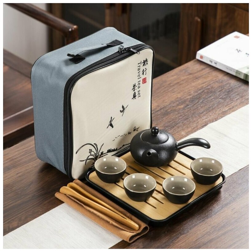 Чайный набор японский сервиз для чайной церемонии чайник кюсу (180 мл) и пиалы креамические (30 мл) на 4 персоны в удобном чехле переноске ЧайЧай
