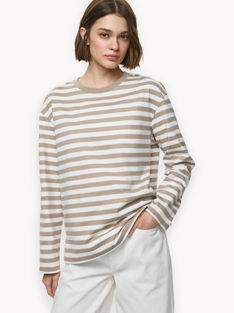 Лонгслив Sela ANNA, размер M INT, , бежевый графика крупная